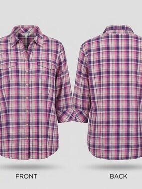 💖 Riders by Lee Pink Purple Plaid Button Up Shirt 1X Plus 8867-9 💖